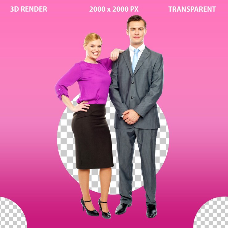 PSD um homem e uma mulher posando para uma foto com as palavras citação 3d na parte inferior