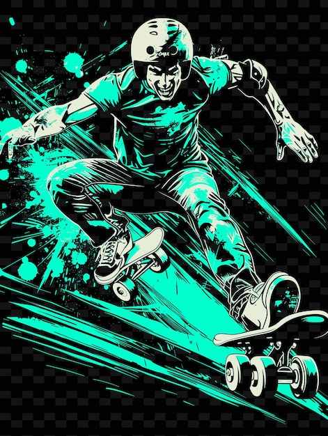 PSD um homem em um skateboard com um fundo verde com uma foto de um skateboarder