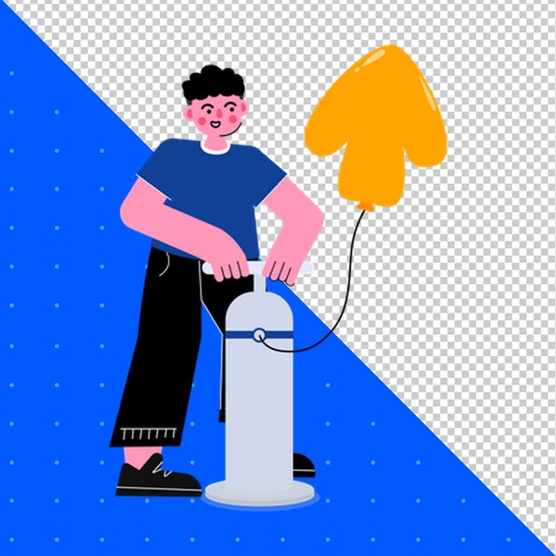 um homem está de pé em uma máquina com um balão amarelo no fundo