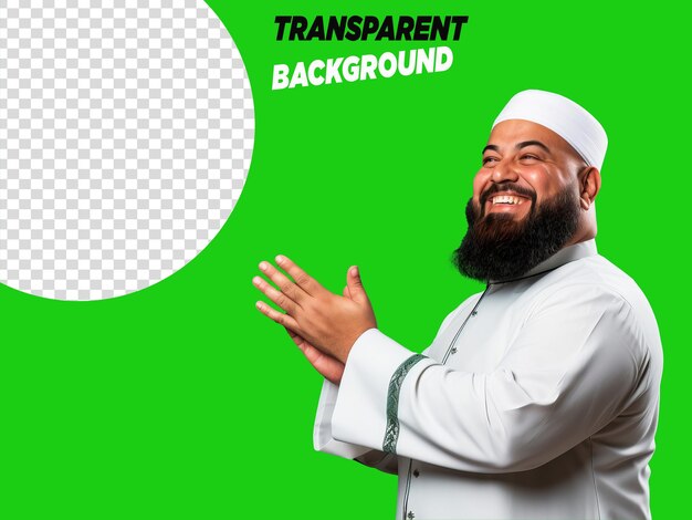 PSD um homem muçulmano dá saudações em um fundo transparente