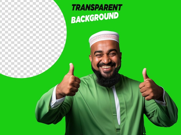 PSD um homem muçulmano dá saudações em um fundo transparente