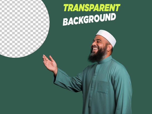 Um homem muçulmano dá saudações em um fundo transparente