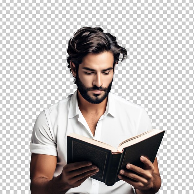 PSD um homem que leva óculos e lê um livro com fundo png