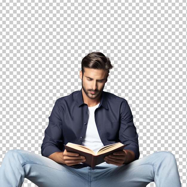 PSD um homem que leva óculos e lê um livro com fundo png