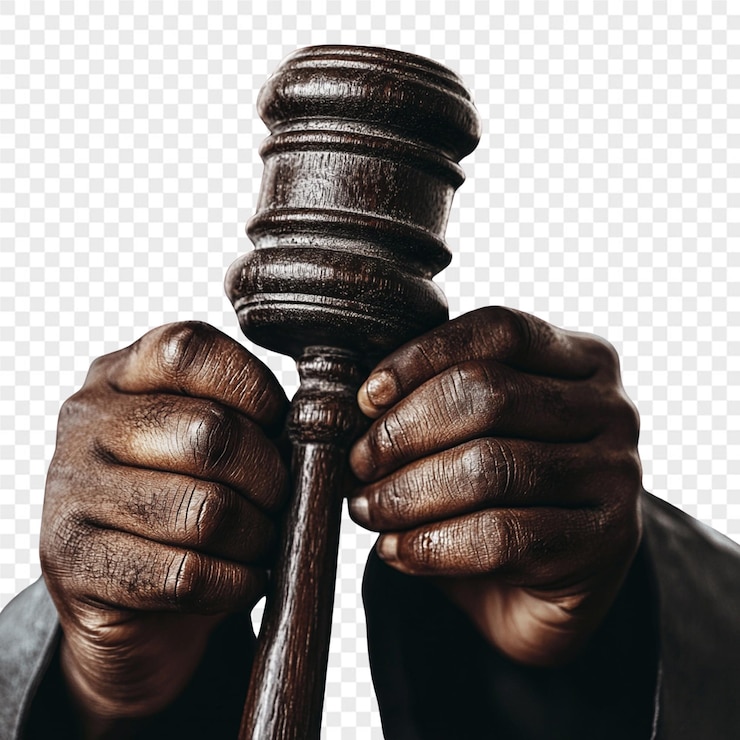 PSD um homem segura um martelo nas mãos.