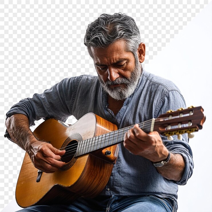 PSD um homem tocando uma guitarra com uma foto de um homem tocar a guitarra