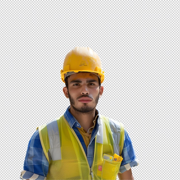 um homem vestindo um chapéu amarelo e um colete amarelo