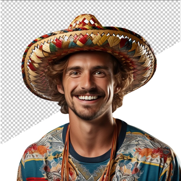 PSD um homem vestindo um sombrero com uma camisa colorida