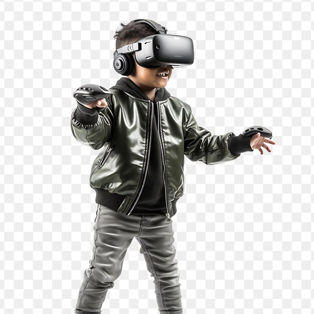 Um homem vestindo uma jaqueta de couro e um par de fones de ouvido de realidade virtual