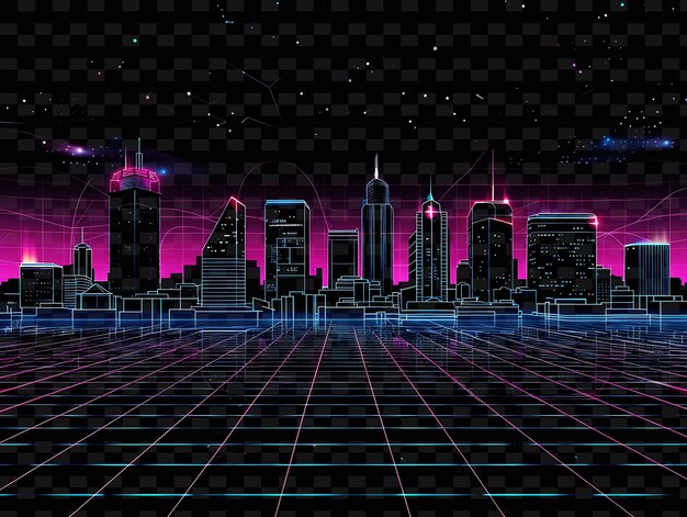 PSD um horizonte da cidade com um horizonte de neon roxo e rosa