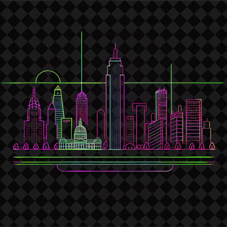 PSD um horizonte de cidade colorido com uma linha verde no topo