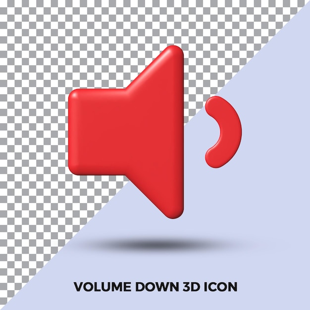 PSD um ícone 3d vermelho para baixo de volume isolado