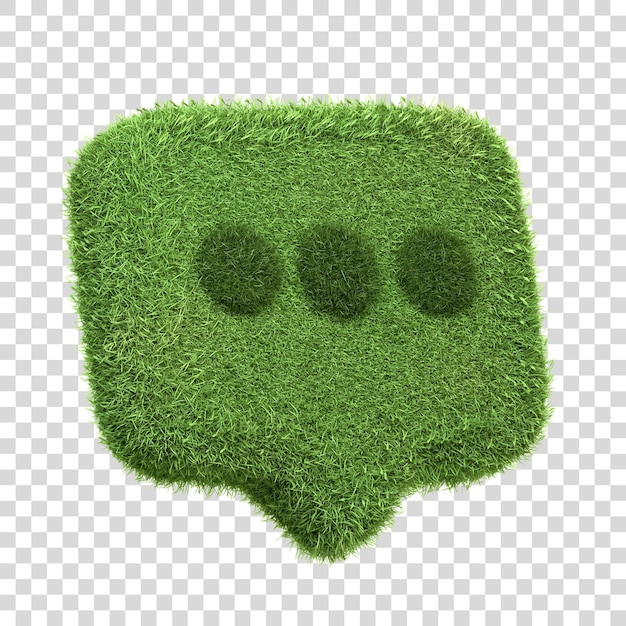 Um ícone de bolha de fala feito de grama verde isolada em um fundo branco Ilustração de renderização 3D