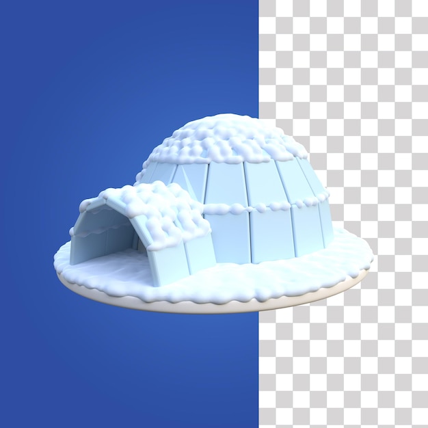 PSD um iglu polar com fundo azul e branco.