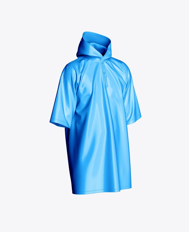 PSD um impermeável azul com um capuz que diz impermeável