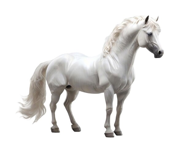 PSD um impressionante cavalo branco 3d com um casaco translúcido de pé alto