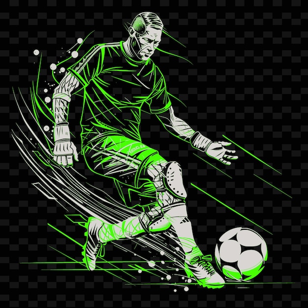 Um jogador de futebol verde com um uniforme verde e a palavra futebol na parte de baixo