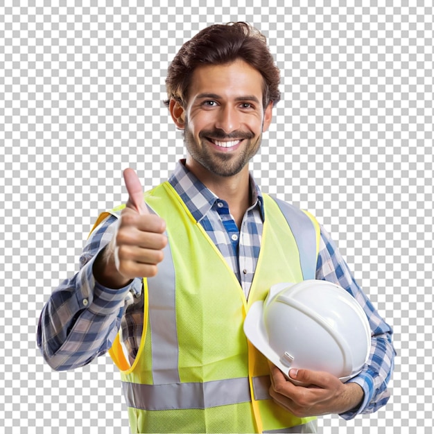 PSD um jovem engenheiro sorridente a usar uniforme.