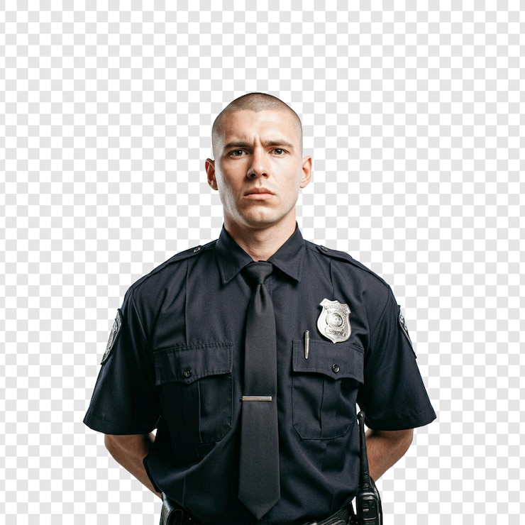 PSD um jovem policial está isolado em um fundo transparente
