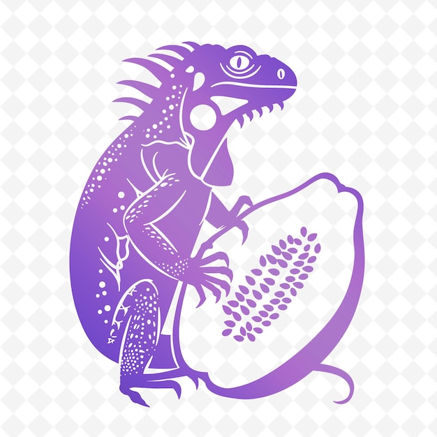 PSD um lagarto roxo com uma cauda roxa senta-se em um fundo branco