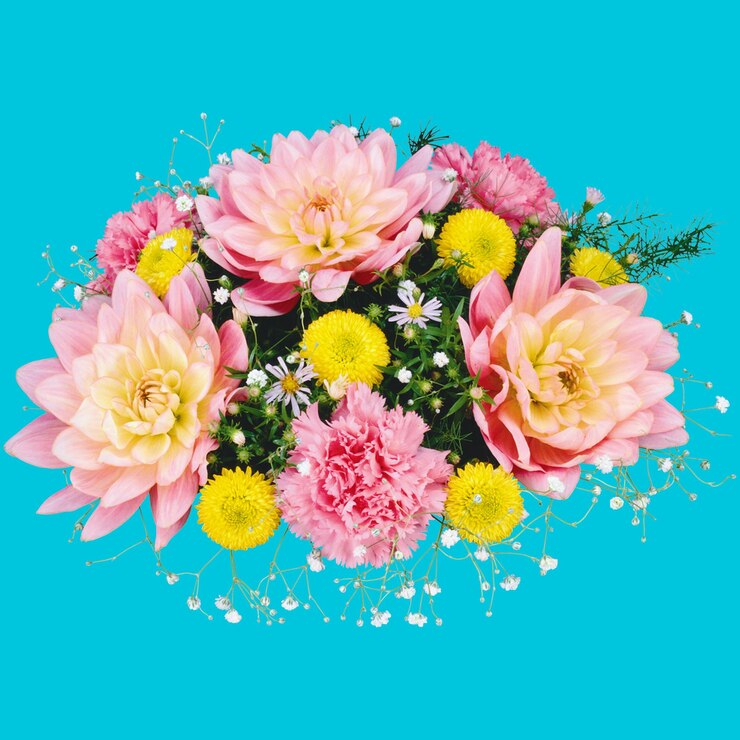 PSD um lindo buquê de flores cor-de-rosa e amarela