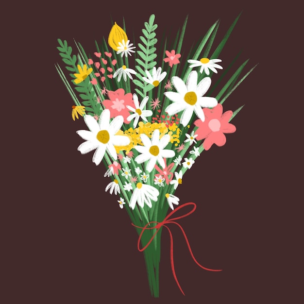 Um lindo buquê de flores dado no Dia dos Namorados desenhado à mão com muito coração