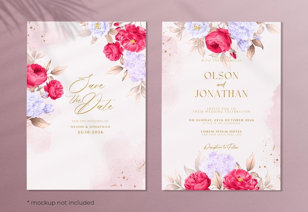 PSD um lindo convite de casamento floral a aquarela.