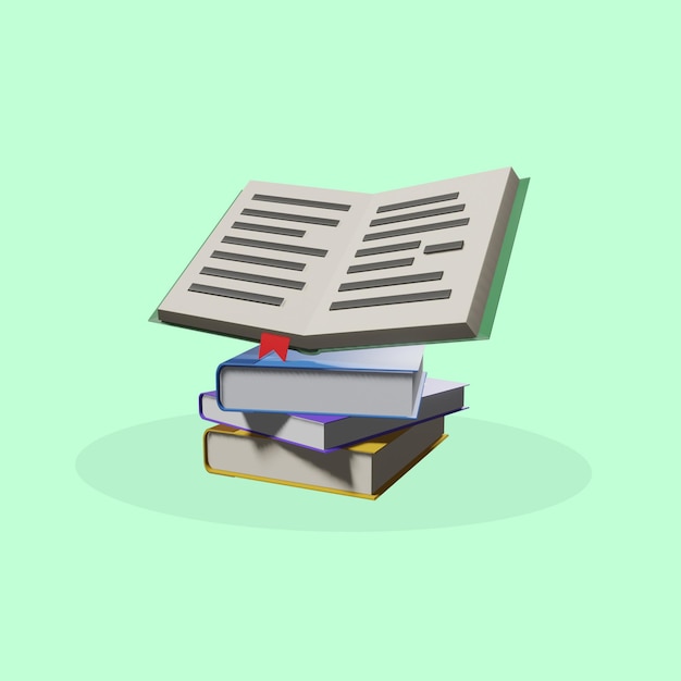 Um livro aberto está em cima de uma pilha de livros