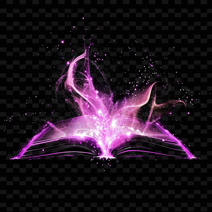 PSD um livro roxo e roxo com a palavra magia nele