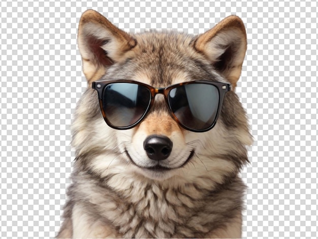 PSD um lobo bonito usando óculos de sol em fundo transparente