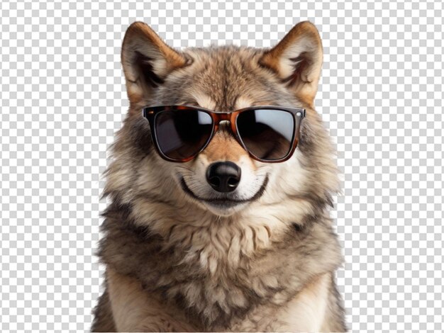 PSD um lobo bonito usando óculos de sol em fundo transparente