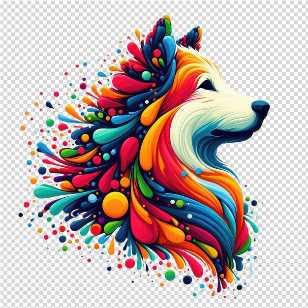 PSD um lobo com um fundo colorido e pontos coloridos