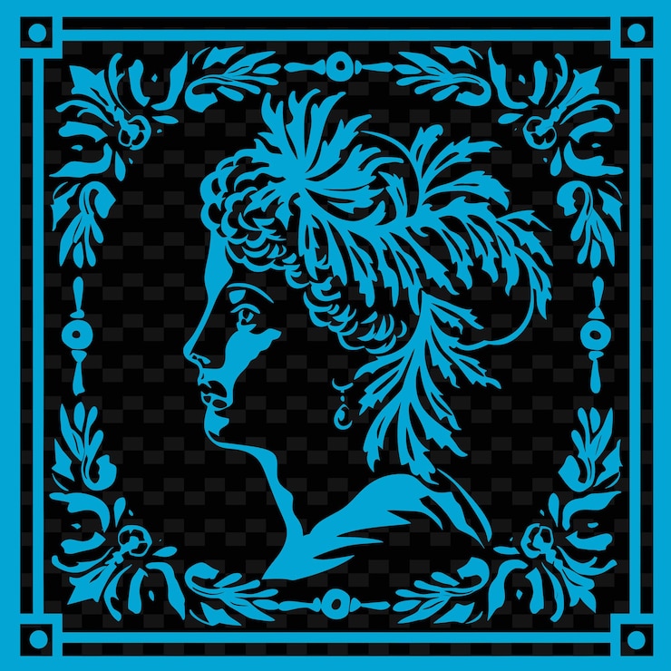 PSD um logotipo azul e dourado com uma mulher em um vestido azul
