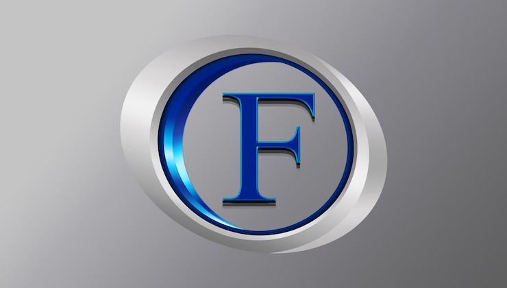 PSD um logotipo azul e prateado que diz f