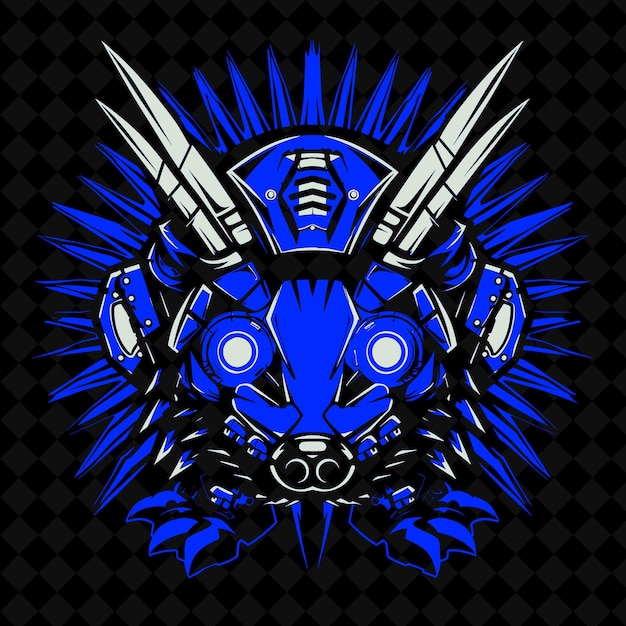 um logotipo azul e preto com uma máscara azul e um par de tesouras