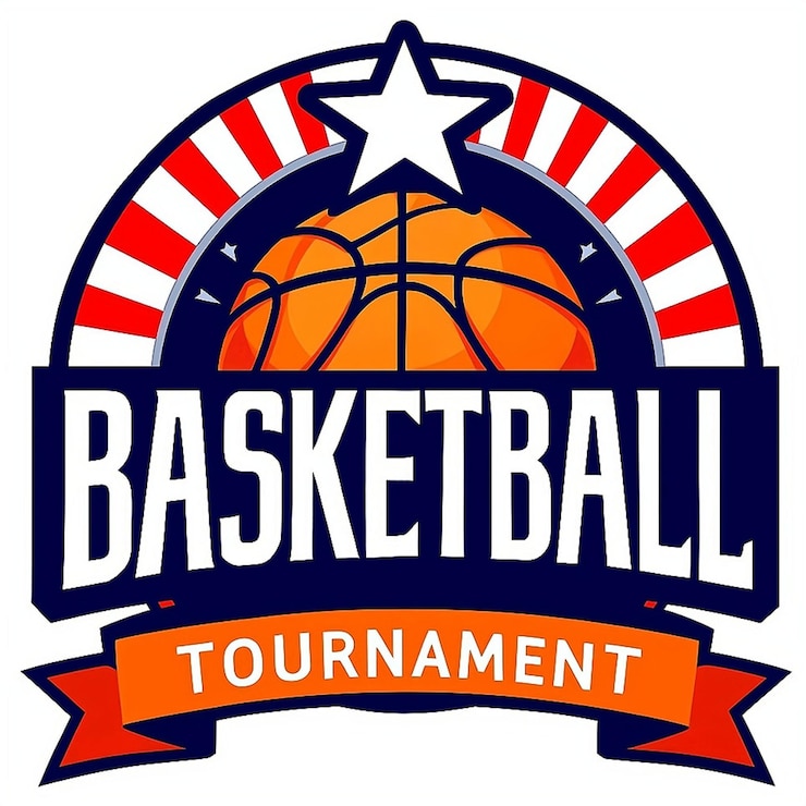 PSD um logotipo de jogo de basquetebol para um jogo de basquete