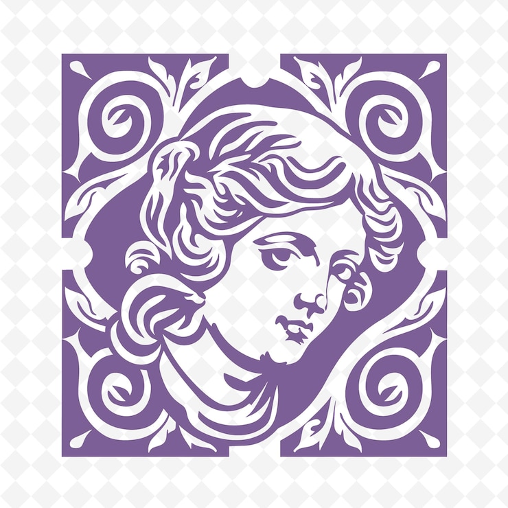 PSD um logotipo roxo e branco com uma cabeça de mulher e um padrão floral