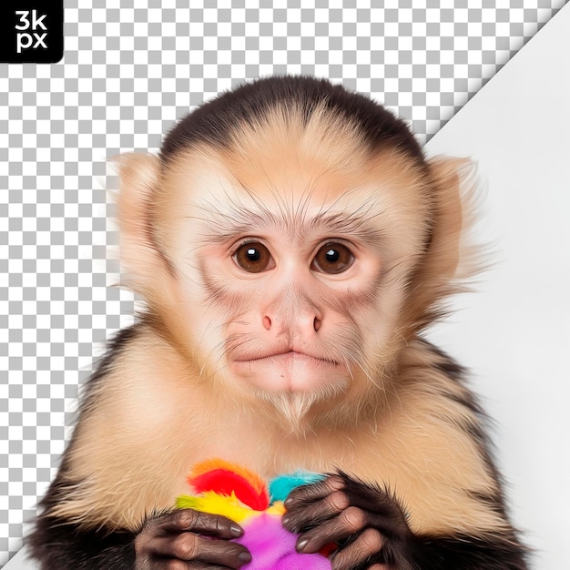 PSD um macaco com um brinquedo que diz x2