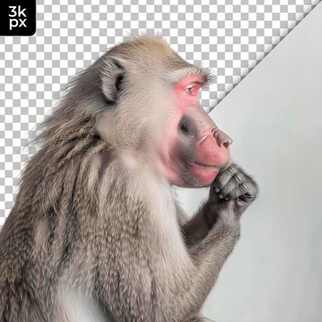 PSD um macaco com um nariz rosa está segurando um pedaço de papel com a letra k nele
