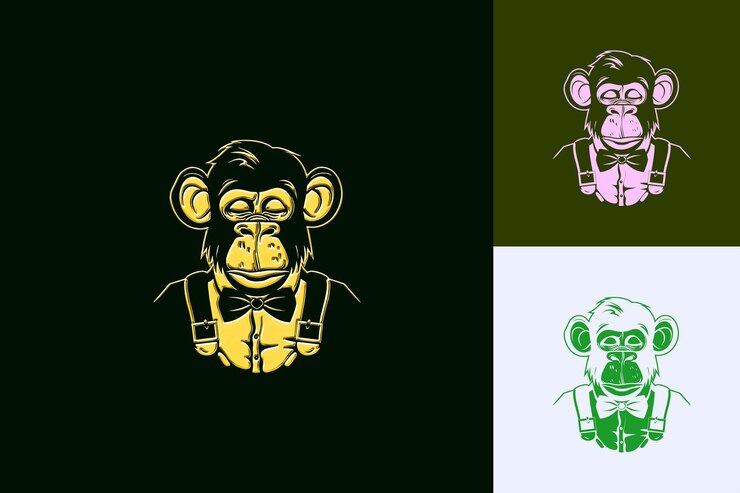 PSD um macaco com uma máscara no rosto e as palavras macaco à esquerda