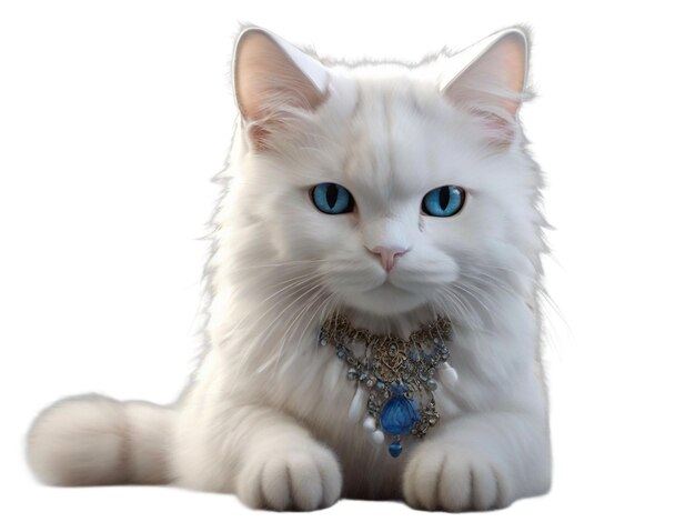 Um majestoso gato branco 3d com olhos azuis piercing