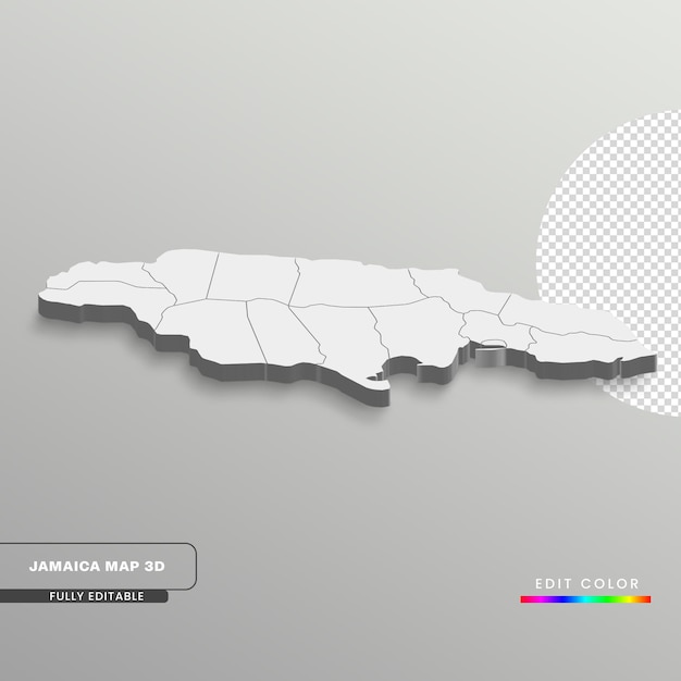 PSD um mapa da jamaica em um fundo cinza mapa isométrico 3d totalmente editável com estados