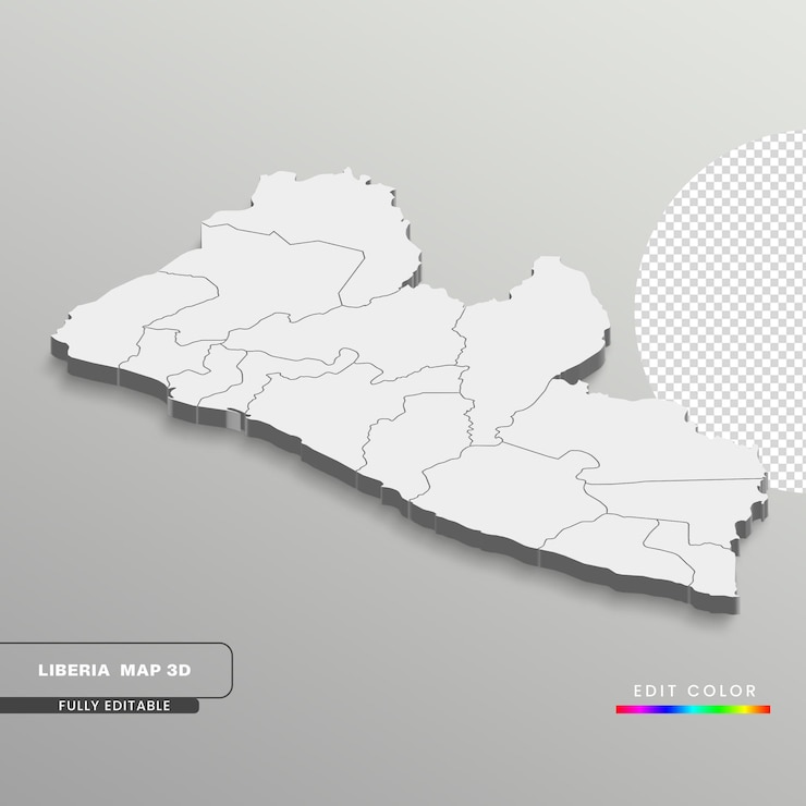 PSD um mapa da libéria em um mapa isométrico 3d totalmente editável de fundo cinza com estados