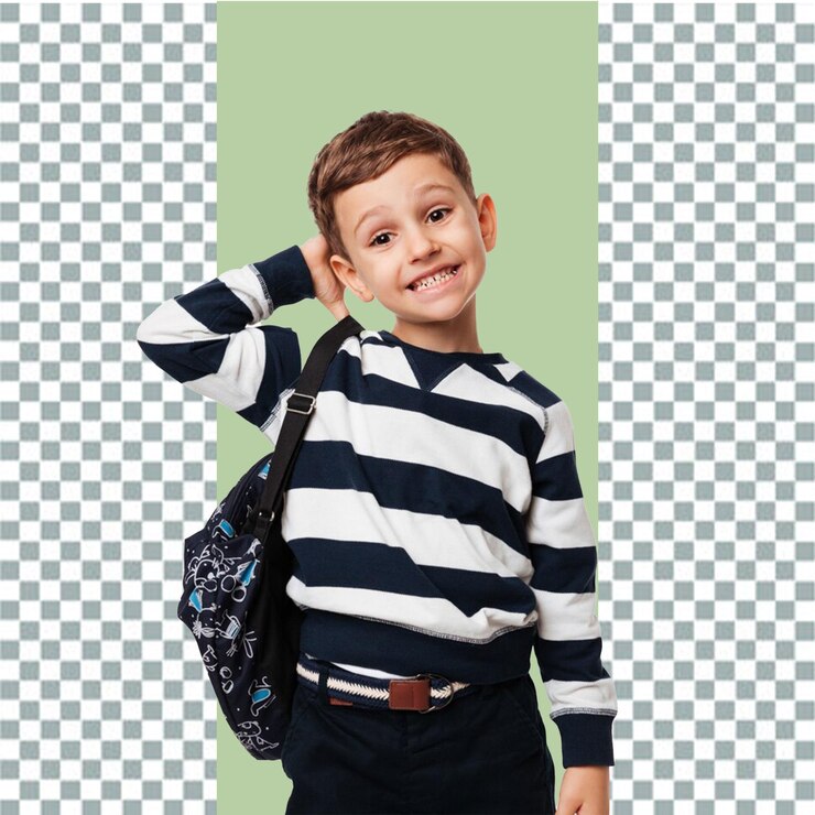 PSD um menino com uma mochila que diz a palavra nele