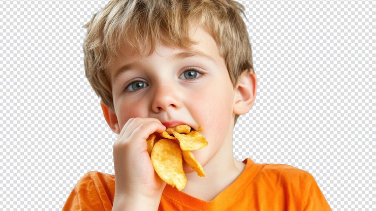 PSD um menino desfrutando de sua refeição lambendo seus dedos com prazer perfeito para blogs de comida eventos familiares ou experiências de jantar de crianças