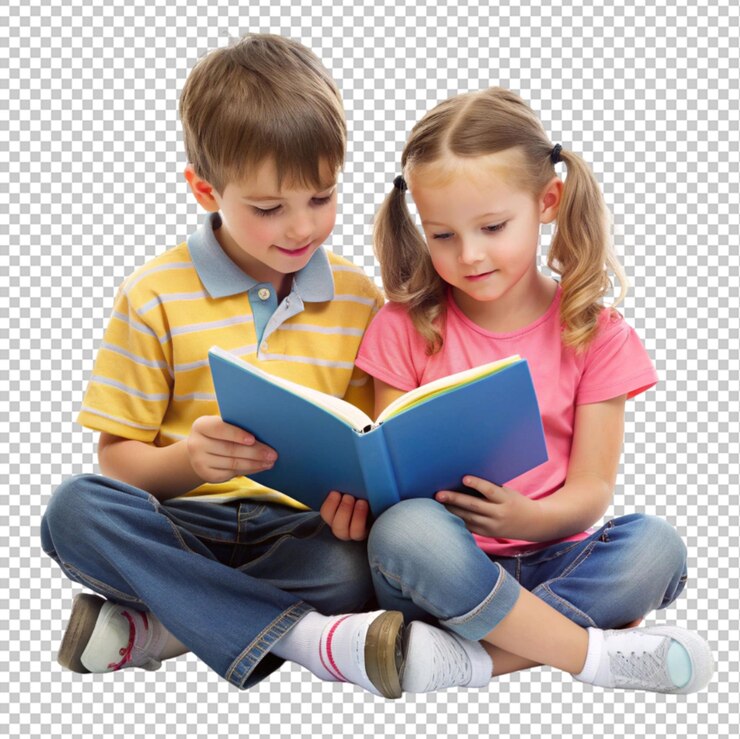 PSD um menino e uma menina estão lendo um livro