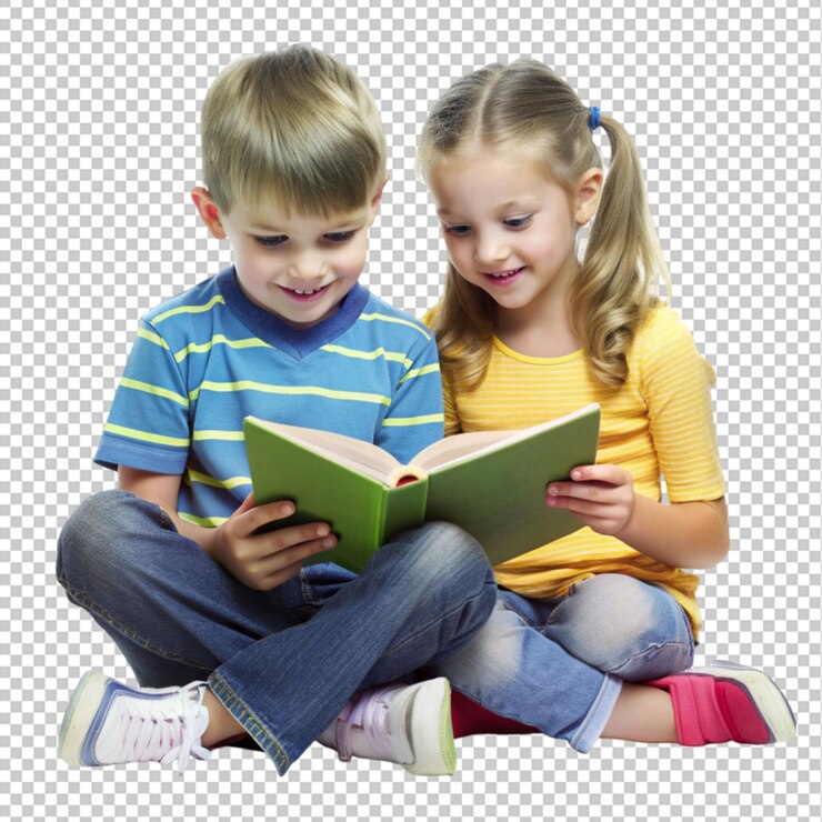 PSD um menino e uma menina estão lendo um livro