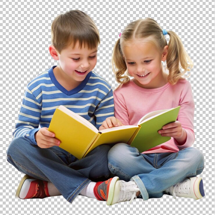 PSD um menino e uma menina estão lendo um livro