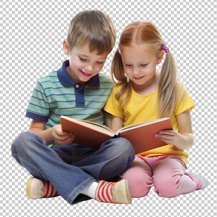 PSD um menino e uma menina estão lendo um livro