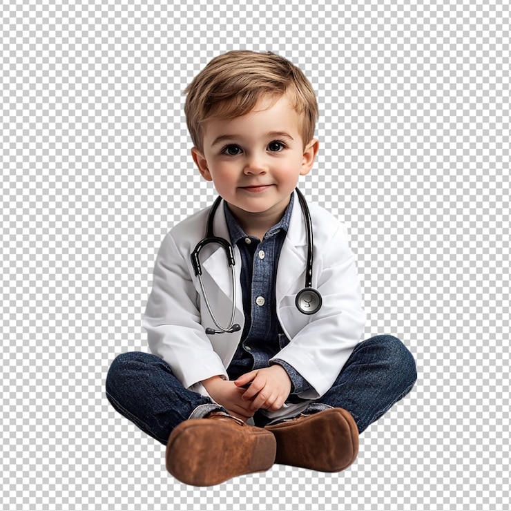 PSD um menino em um terno de médico isolado com fundo transparente